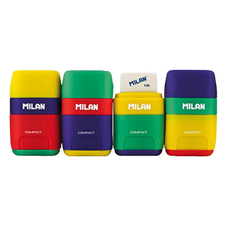 SACAPUNTAS MILAN PLASTICO 2 USOS CON GOMA COMPACT MIX