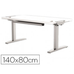 MESA DE OFICINA LEVADO BASE METAL ACERO PINTADO SISTEMA ELECTRICO REGULABLE ALTURA TABLERO BLANCO 14