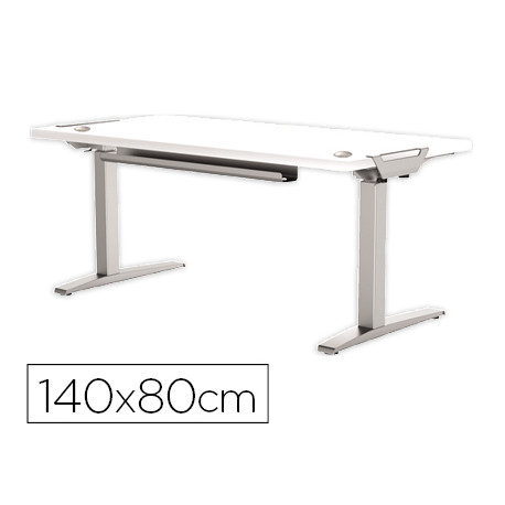 MESA DE OFICINA LEVADO BASE METAL ACERO PINTADO SISTEMA ELECTRICO REGULABLE ALTURA TABLERO BLANCO 14