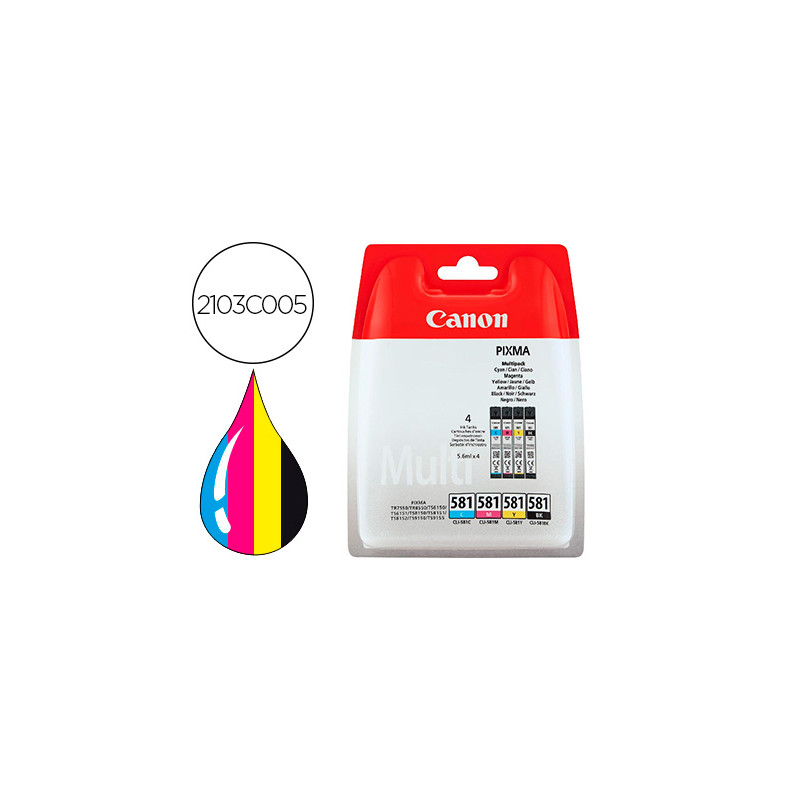 INK-JET CANON CLI 581 PIXMA TR8550 / TS6250 / TS8250 / TS9150 / TS9550 PACK 4 NEGRO AMARILLO CIAN MA