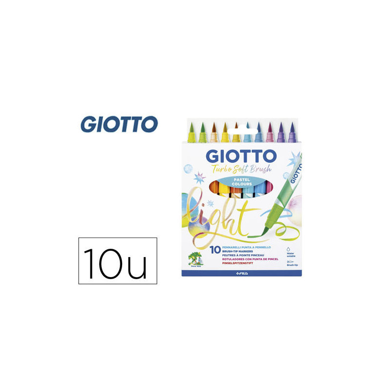 ROTULADOR GIOTTO TURBO SOFT BRUSH PASTEL PUNTA DE PINCEL CAJA DE 10 UNIDADES COLORES SURTIDOS