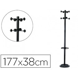 PERCHERO METALICO UNILUX ACCUEIL PIE 8 COLGADORES CON PARAGUERO Y BANDEJA GOTEO NEGRO 177X38 CM