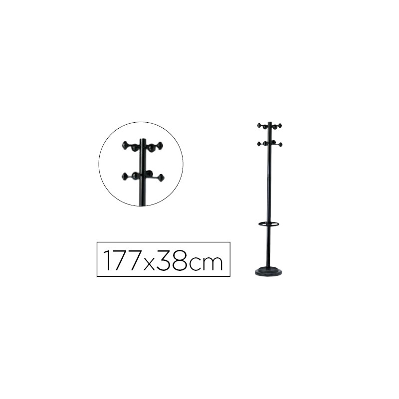 PERCHERO METALICO UNILUX ACCUEIL PIE 8 COLGADORES CON PARAGUERO Y BANDEJA GOTEO NEGRO 177X38 CM