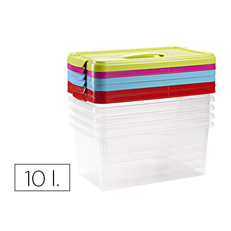 CAJA MULTIUSOS PLASTICO 10 L NUMERO 24 TAPA DE COLOR CON ASA 385X230X175 MM