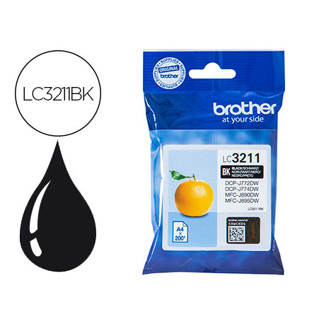 INK-JET BROTHER LC3211BK DCP-J572 / DCP-J772 / DCP-J774 / MFC-J890 / MFC-J895 NEGRO 200 PAG