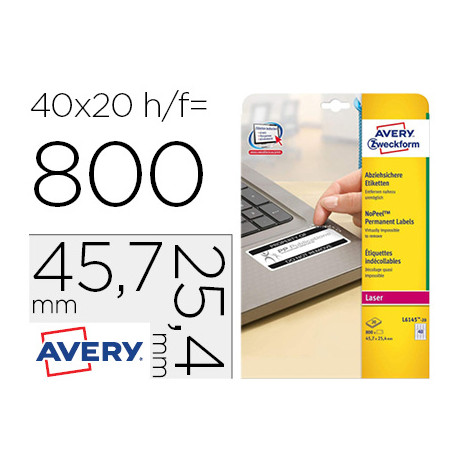 ETIQUETA ADHESIVA RESISTENTE AVERY 45,7X25,4 MM PERMANENTE LASER BLANCA CAJA DE 800 UNIDADES