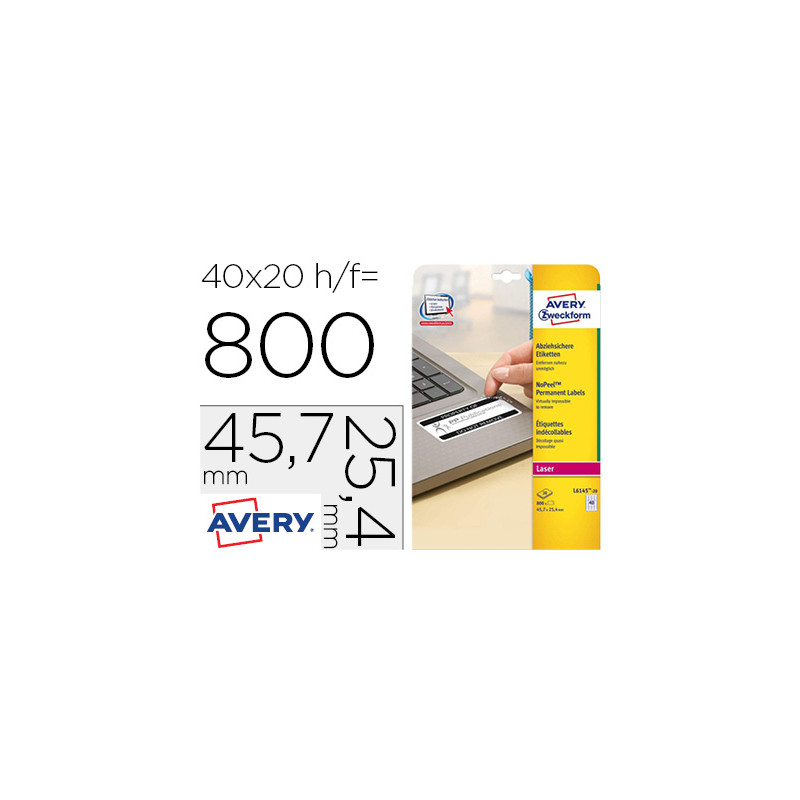 ETIQUETA ADHESIVA RESISTENTE AVERY 45,7X25,4 MM PERMANENTE LASER BLANCA CAJA DE 800 UNIDADES