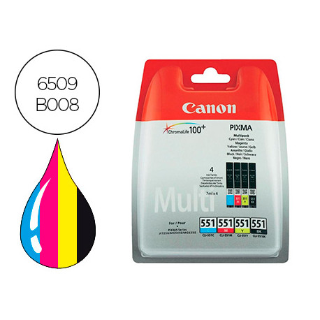 INK-JET CANON 551 C/M/Y/BK PIXMA IP8750 / IX6850 / MG5550 / MG6450 / MG7150 / MX725 / MX925 PACK 4 C