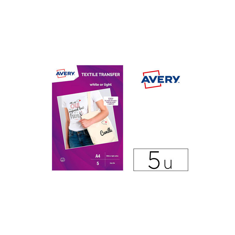 PAPEL TRANSFER AVERY ALGODON CLAROS INK-JET DIN A4 PACK DE 8 HOJAS