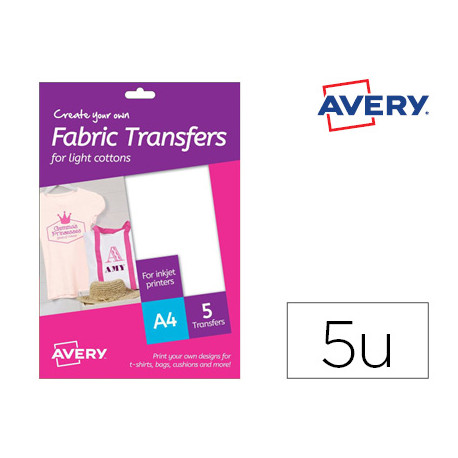 PAPEL TRANSFER AVERY ALGODON OSCUROS INK-JET DIN A4 PACK DE 4 HOJA