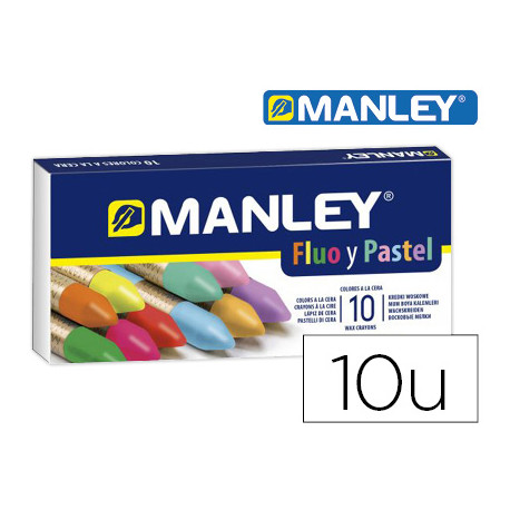 LAPICES CERA MANLEY FLUOR Y PASTEL CAJA DE 10 COLORES SURTIDOS