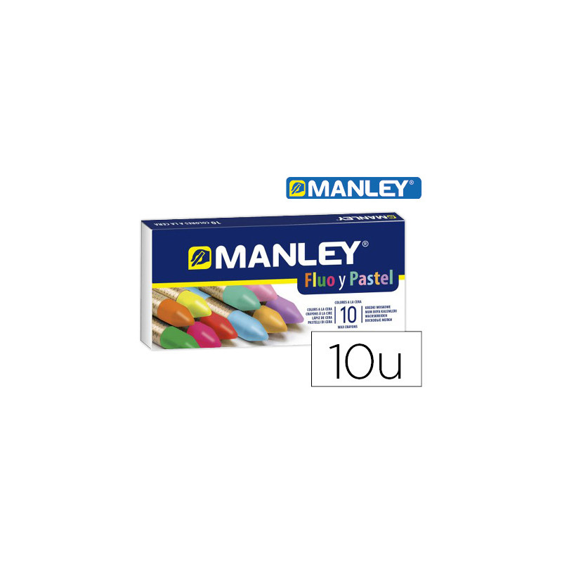 LAPICES CERA MANLEY FLUOR Y PASTEL CAJA DE 10 COLORES SURTIDOS