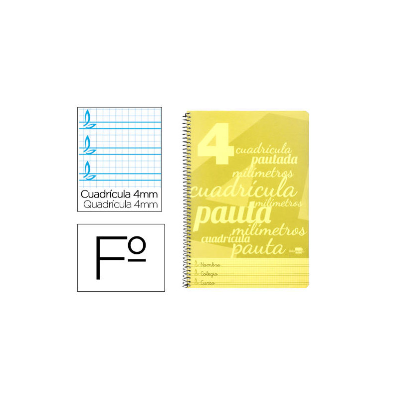 CUADERNO ESPIRAL LIDERPAPEL FOLIO PAUTAGUIA TAPA PLASTICO 80H 75GR CUADRO PAUTADO 4MM CON MARGEN COL