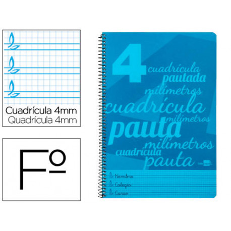 CUADERNO ESPIRAL LIDERPAPEL FOLIO PAUTAGUIA TAPA PLASTICO 80H 75GR CUADRO PAUTADO 4MM CON MARGEN COL