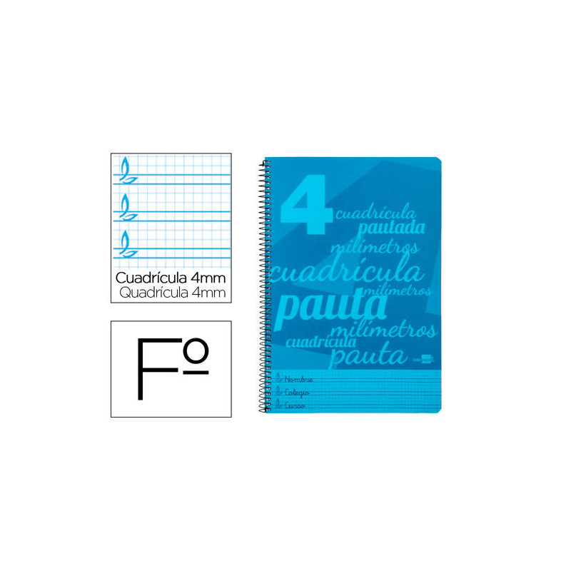 CUADERNO ESPIRAL LIDERPAPEL FOLIO PAUTAGUIA TAPA PLASTICO 80H 75GR CUADRO PAUTADO 4MM CON MARGEN COL