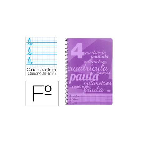 CUADERNO ESPIRAL LIDERPAPEL FOLIO PAUTAGUIA TAPA PLASTICO 80H 75GR CUADRO PAUTADO 4MM CON MARGEN COL