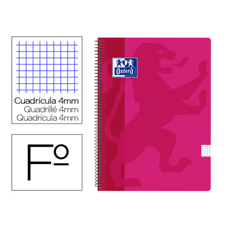 CUADERNO ESPIRAL OXFORD SCHOOL CLASSIC TAPA POLIPROPILENO FOLIO 80 H CUADRO 4 MM CON MARGEN FUCSIA