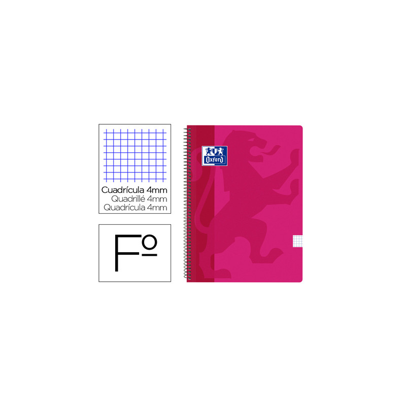 CUADERNO ESPIRAL OXFORD SCHOOL CLASSIC TAPA POLIPROPILENO FOLIO 80 H CUADRO 4 MM CON MARGEN FUCSIA