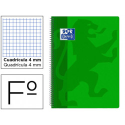 CUADERNO ESPIRAL OXFORD SCHOOL CLASSIC TAPA POLIPROPILENO FOLIO 80 HOJAS CUADRO 4 MM CON MARGEN VERD