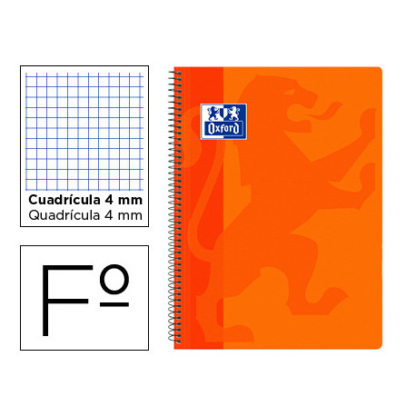 CUADERNO ESPIRAL OXFORD SCHOOL CLASSIC TAPA POLIPROPILENO FOLIO 80 HOJAS CUADRO 4 MM CON MARGEN