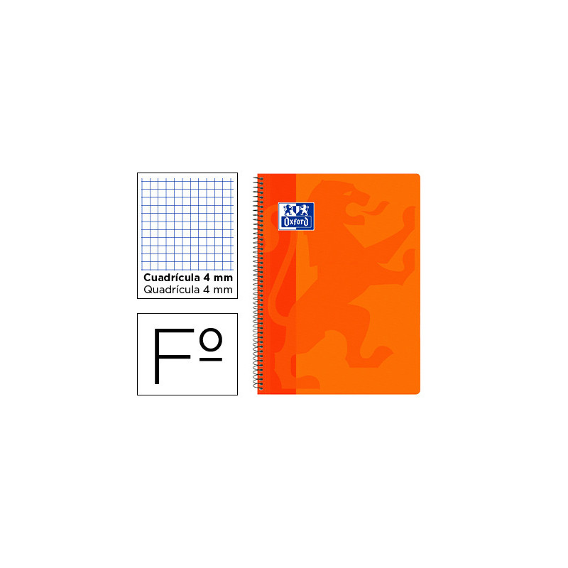 CUADERNO ESPIRAL OXFORD SCHOOL CLASSIC TAPA POLIPROPILENO FOLIO 80 HOJAS CUADRO 4 MM CON MARGEN