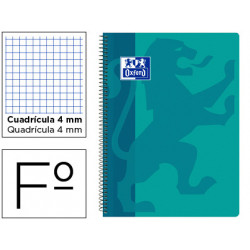 CUADERNO ESPIRAL OXFORD SCHOOL CLASSIC TAPA POLIPROPILENO FOLIO 80 HOJAS CUADRO 4 MM CON MARGEN AQUA