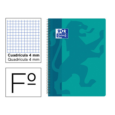 CUADERNO ESPIRAL OXFORD SCHOOL CLASSIC TAPA POLIPROPILENO FOLIO 80 HOJAS CUADRO 4 MM CON MARGEN AQUA