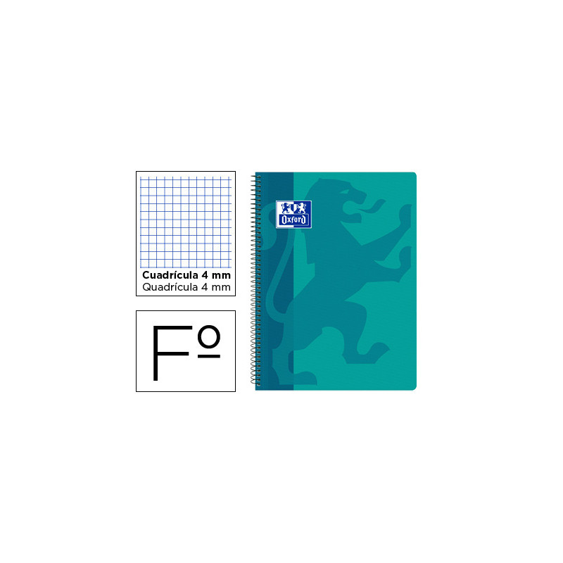 CUADERNO ESPIRAL OXFORD SCHOOL CLASSIC TAPA POLIPROPILENO FOLIO 80 HOJAS CUADRO 4 MM CON MARGEN AQUA