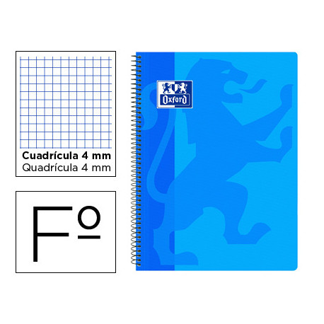 CUADERNO ESPIRAL OXFORD SCHOOL CLASSIC TAPA POLIPROPILENO FOLIO 80 HOJAS CUADRO 4 MM CON MARGEN AZUL