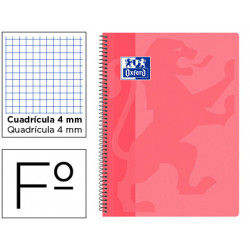 CUADERNO ESPIRAL OXFORD SCHOOL CLASSIC TAPA POLIPROPILENO FOLIO 80 HOJAS CUADRO 4 MM CON MARGEN ROSA