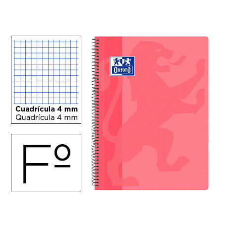 CUADERNO ESPIRAL OXFORD SCHOOL CLASSIC TAPA POLIPROPILENO FOLIO 80 HOJAS CUADRO 4 MM CON MARGEN ROSA