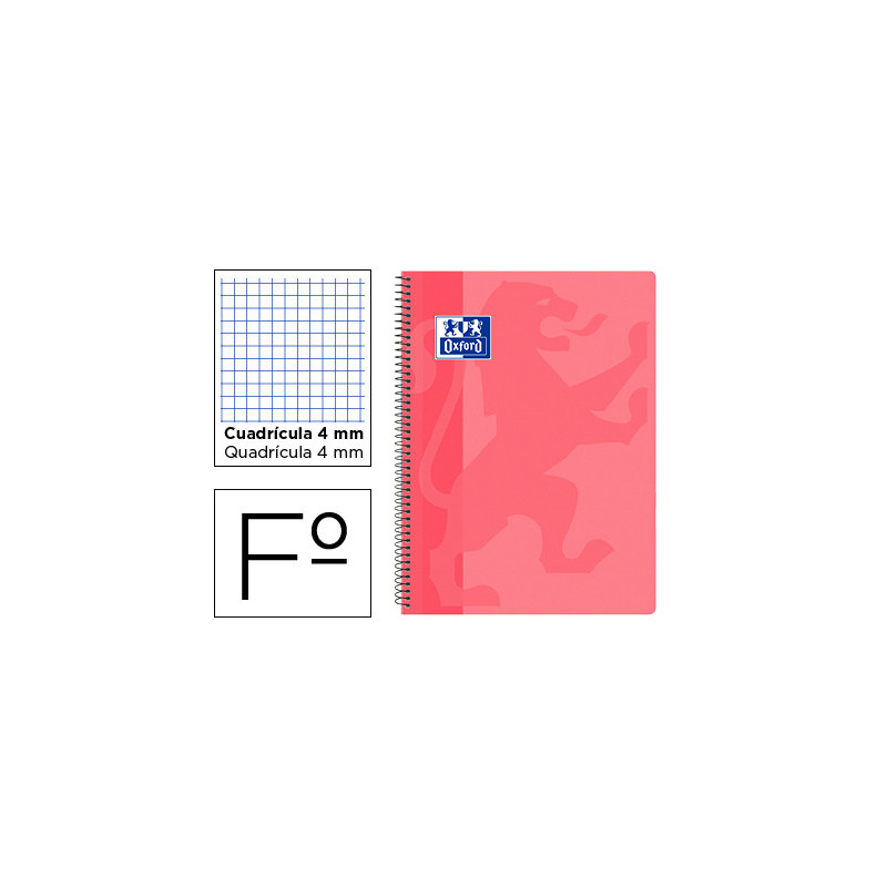 CUADERNO ESPIRAL OXFORD SCHOOL CLASSIC TAPA POLIPROPILENO FOLIO 80 HOJAS CUADRO 4 MM CON MARGEN ROSA