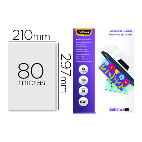 BOLSA DE PLASTIFICAR FELLOWES MATE DIN A4 80 MICRAS PACK 100 UNIDADES