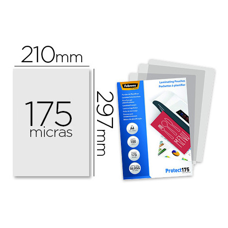 BOLSA DE PLASTIFICAR FELLOWES BRILLO DIN A4 175 MICRAS PACK 100 UNIDADES