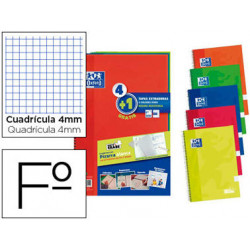 CUADERNO ESPIRAL OXFORD TAPA EXTRADURA FOLIO 80 HOJAS CUADRO 4 MM CON PIZARRA BLANCAPACK 4+1 COLORES