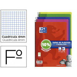 CUADERNO ESPIRAL OXFORD TAPA PLASTICO FOLIO 80 HOJAS CUADRO 4 MM PACK 5 UNIDADES COLORES VIVOS