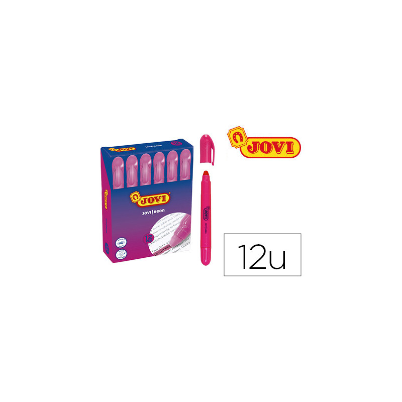 MARCADOR DE CERA GEL JOVI FLUORESCENTE ROSA CAJA DE 12 UNIDADES