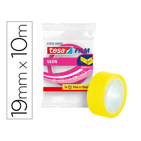 CINTA ADHESIVA TESA FILM NEON 10 MT X 19 MM AMARILLO/ROSA ENCELOFANADA