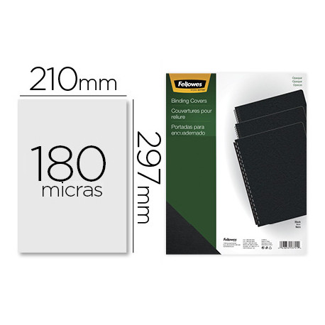 TAPA DE ENCUADERNACION FELLOWES DIN A4 PVC OPACO NEGRO 180 MICRAS PACK DE 100 UNIDADES