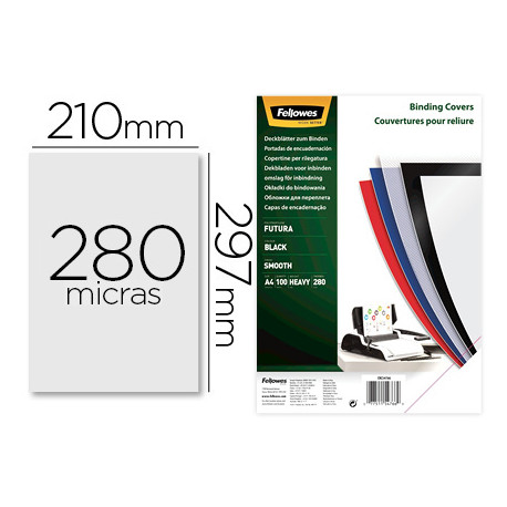 TAPA DE ENCUADERNACION FELLOWES DIN A4 POLIPROPILENO NEGRO 280 MICRAS PACK DE 100 UNIDADES