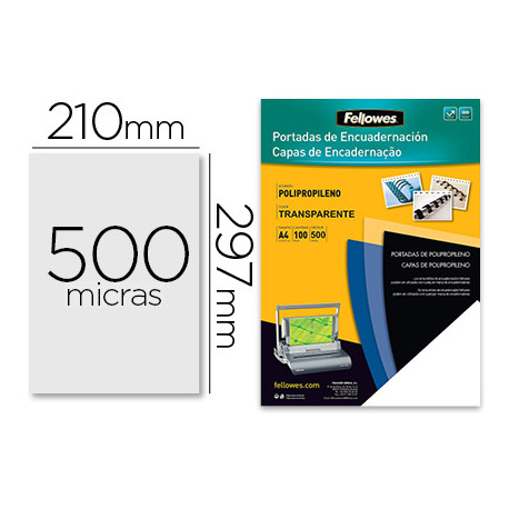 TAPA DE ENCUADERNACION FELLOWES DIN A4 POLIPROPILENO TRANSPARENTE 450 MICRAS PACK DE 100 UNIDADES