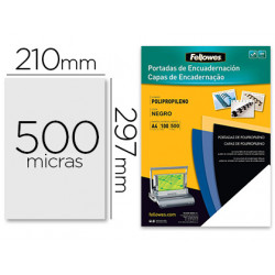 TAPA DE ENCUADERNACION FELLOWES DIN A4 POLIPROPILENO NEGRO 500 MICRAS PACK DE 100 UNIDADES