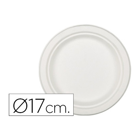 PLATO DE FIBRA NATURAL NUPIK BIODEGRADABLE BLANCO 17 CM DE DIAMETRO APTO MICROONDAS PAQUETE DE 50 UN