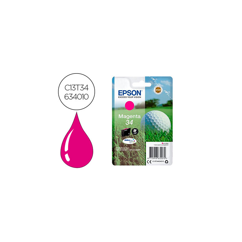 INK-JET EPSON 34 WORKFORCE PRO WF-3720 / WF-3720DWF / WF-3725DWF MAGENTA 300 PAGINAS