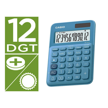 CALCULADORA CASIO MS-20UC-BU SOBREMESA 12 DIGITOS TAX +/- COLOR AZUL