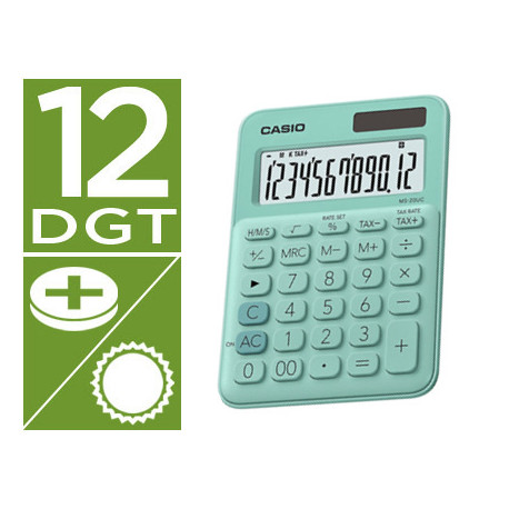 CALCULADORA CASIO MS-20UC-GN SOBREMESA 12 DIGITOS TAX +/- COLOR VERDE