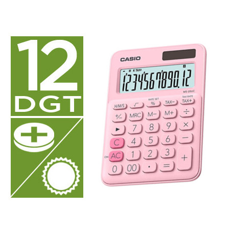 CALCULADORA CASIO MS-20UC-PK SOBREMESA 12 DIGITOS TAX +/- COLOR ROSA