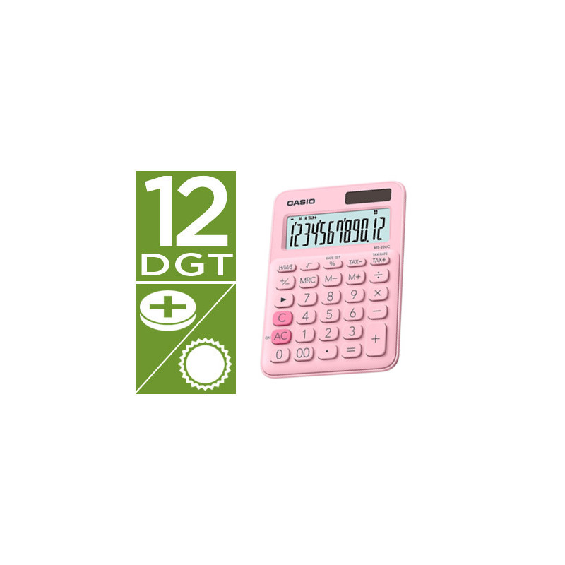 CALCULADORA CASIO MS-20UC-PK SOBREMESA 12 DIGITOS TAX +/- COLOR ROSA