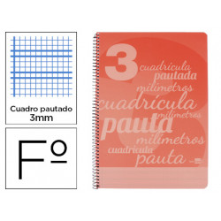 CUADERNO ESPIRAL LIDERPAPEL FOLIO PAUTAGUIA TAPA PLASTICO 80H 75GR CUADRO PAUTADO 3MM CON MARGEN COL