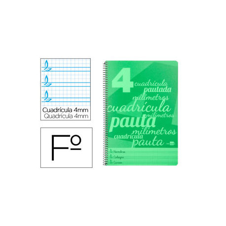 CUADERNO ESPIRAL LIDERPAPEL FOLIO PAUTAGUIA TAPA PLASTICO 80H 75GR CUADRO PAUTADO 4MM CON MARGEN COL